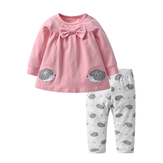 Ensemble de vêtements printemps-automne pour nouveau-né fille à manches longues pour 0 à 4 ans, joli haut à manches longues avec nœud et pantalon, tenues pour tout-petits