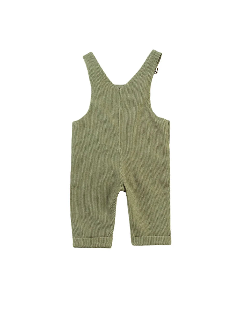 Combinaison pantalon à bretelles unisexe pour bébé de 0 à 24 mois avec boutons, couleur unie, pour tout-petits garçons et filles