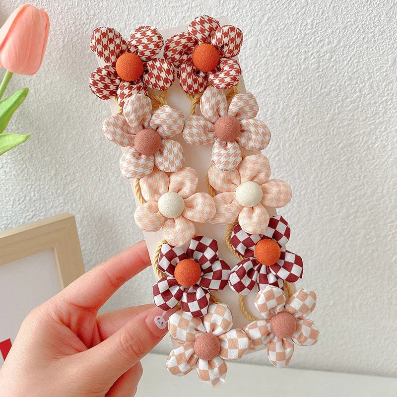 10Pcs/Set New Baby Girl Cute Colors Flower Hair Bands Ponytail Holder Chilren Soft Scrunchies Rubber Kid Hair Accessories