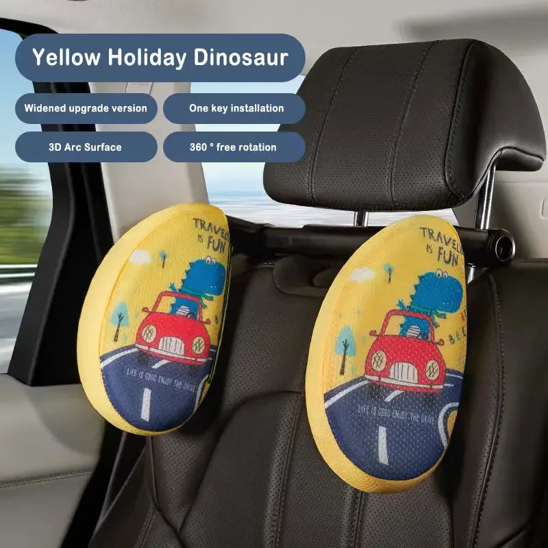 Car Headrest Pillow for Kids, Cartoon Road Pal Headrest, Adjustable Car Seat Head Neck Support, U Shaped Car Sleeping Pillow