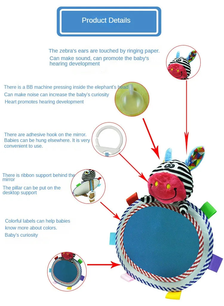 Baby Car Mirror Back Seat Rear View Mirror Cartoon Animal Plush Toys Adjustable Rear Facing Mirrors for Baby Stroller Toys
