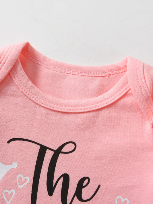 Ensemble 3 pièces pour bébé fille, barboteuse à manches longues avec lettres, pantalon et bandeau