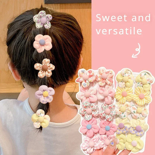 10Pcs/Set New Baby Girl Cute Colors Flower Hair Bands Ponytail Holder Chilren Soft Scrunchies Rubber Kid Hair Accessories