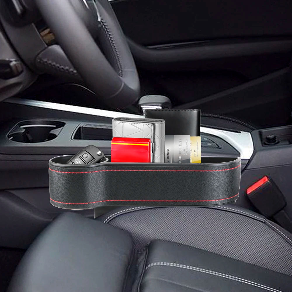 Car Organizer Seat Gap Slit Box With Charging Hole Leather Car Seat Gap Storage Box