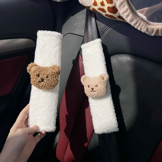 INS Plush Bear Safety Shoulder Cover Kids Car Creative Shoulder Cover Car cartoon interior decorations