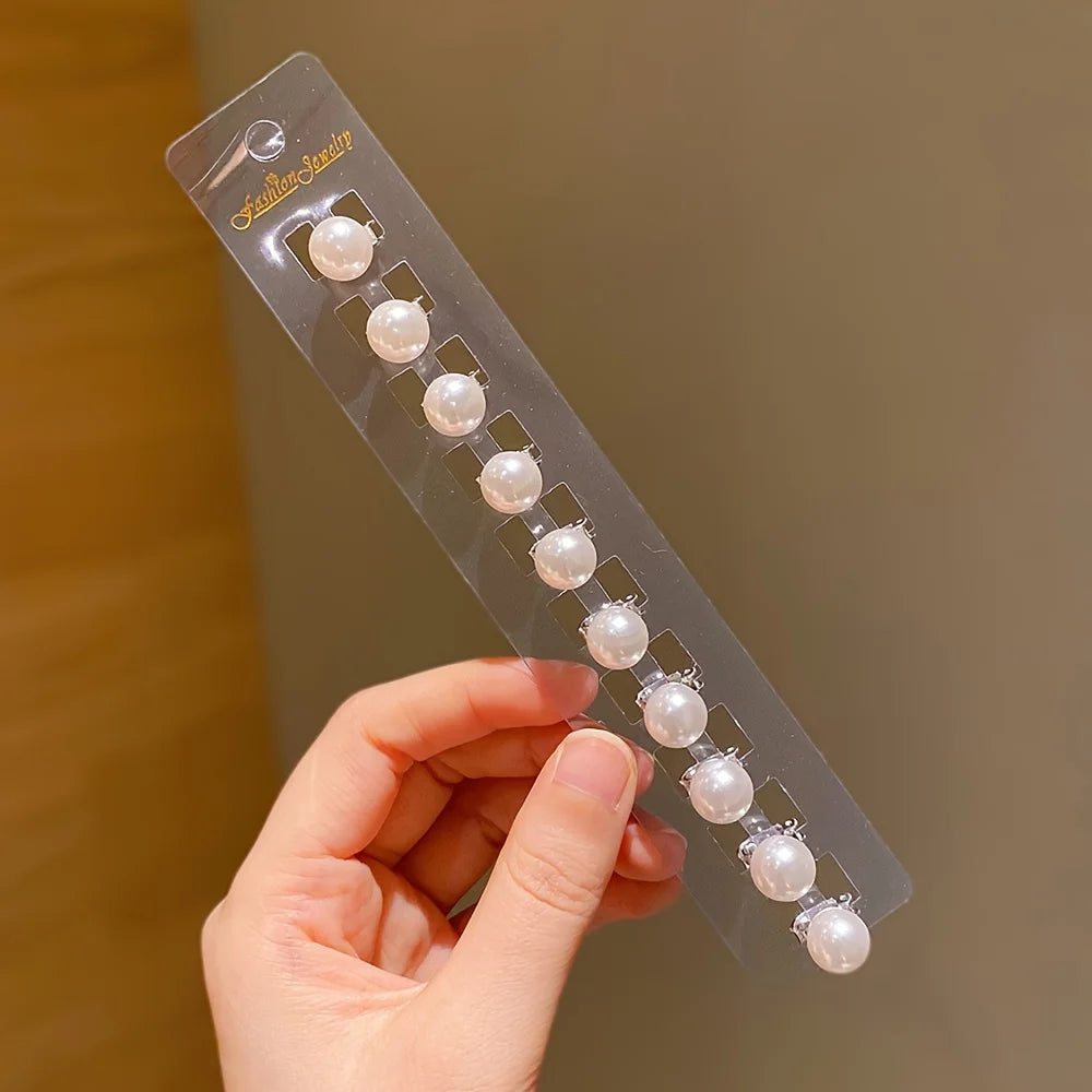 10 Pieces Girls Cute Self-colored Artificial Pearl Flower Hair Clips