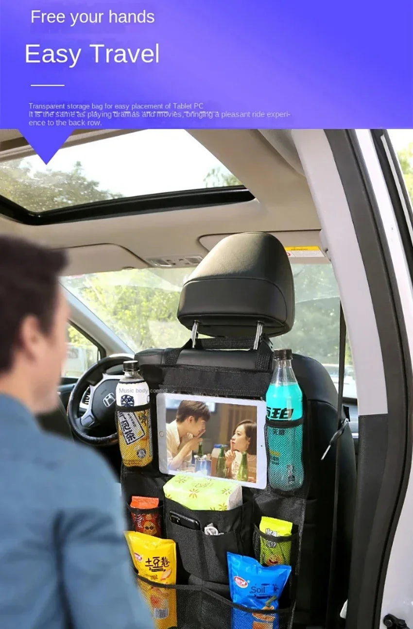 Car Backseat Organizer with Touch Screen Tablet Holder Auto Back Seat Storage Cover Protector for Travel Road Trip Kids Toddlers