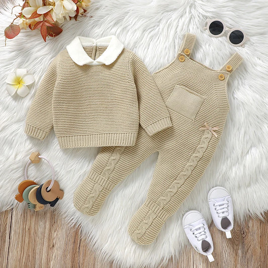 Ensemble de vêtements d'automne pour bébé, pull en tricot à manches longues + barboteuse sans manches pour nouveau-né + combinaison pour les pieds (0-9 mois)