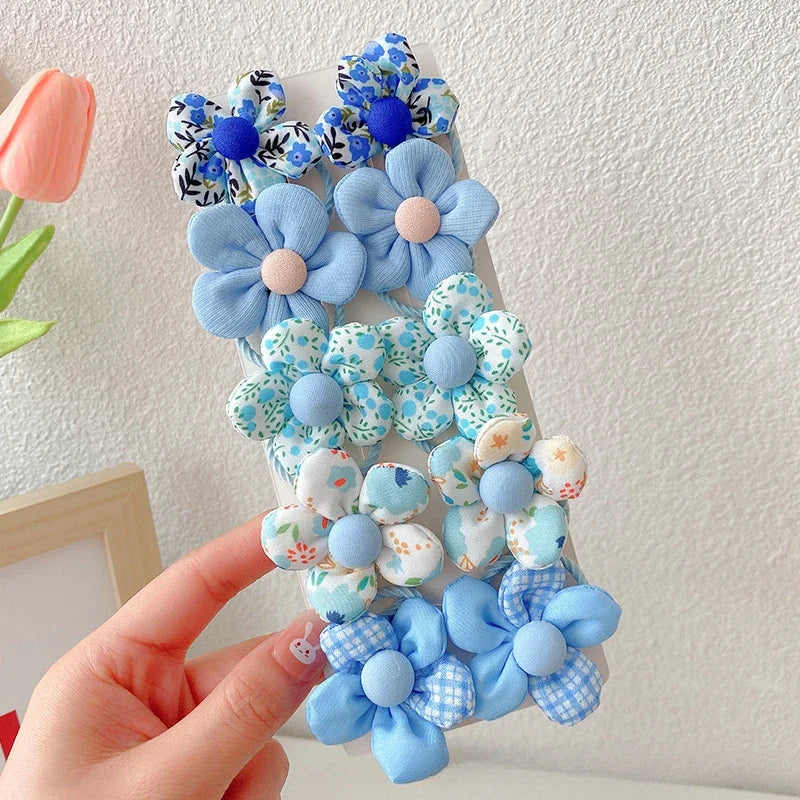 10Pcs/Set New Baby Girl Cute Colors Flower Hair Bands Ponytail Holder Chilren Soft Scrunchies Rubber Kid Hair Accessories