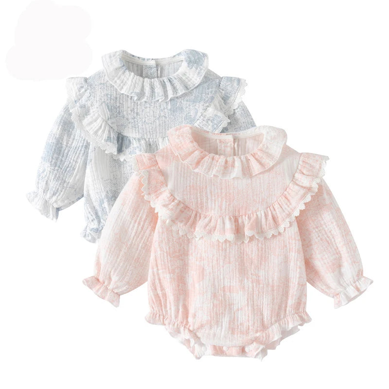 Barboteuse pour bébé fille, barboteuse à volants, col à volants, motif floral, vêtements de princesse pour nouveau-né