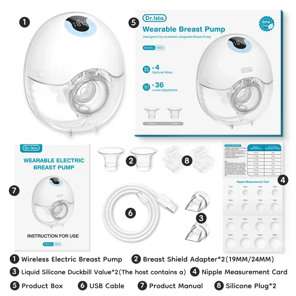 1PCS Wearable Electric Breast Pump 4Modes & 36Levels Comfort Milk Collector Portable Electric Breast Pump BPA FREE 210Ml
