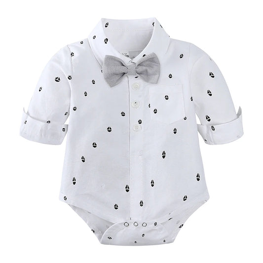 Ensembles de vêtements pour bébés garçons, 3 pièces, chemise à nœud papillon, barboteuse, pantalon et chapeau, robe pour nouveau-né, costume de fête pour homme