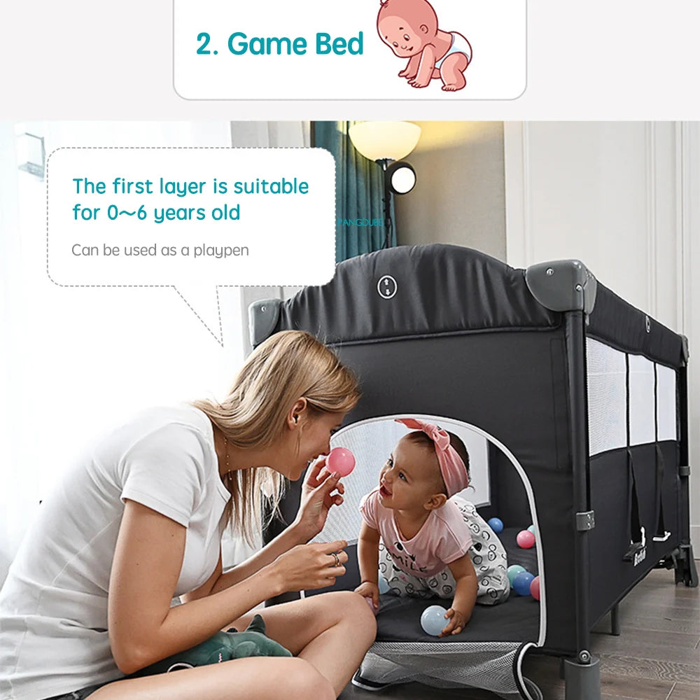 PANGDUBE Multifunctional Baby Crib 120*60cm Baby Bed, Baby Rocker, Diaper Changing Table 0 ~ 6 Years Old Baby Cot