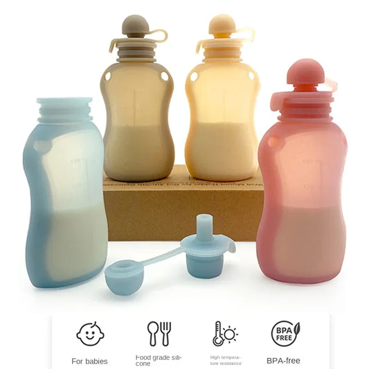 Sac de conservation du lait maternel réutilisable en silicone, anti-fuite, sucable, sans BPA, pour l'alimentation de bébé, le stockage des aliments et l'allaitement.