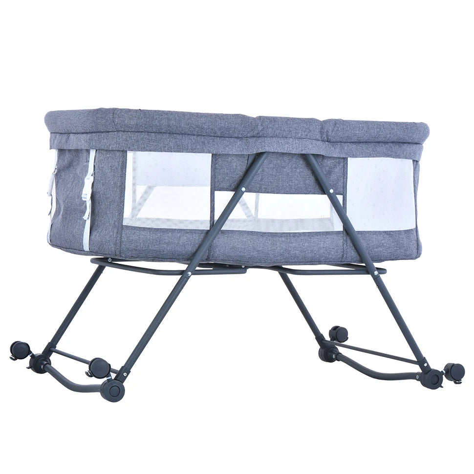 UBRAVOO Baby Grab-and-go Travel Cot with Mattress & Silent Wheels, Rocking Crib Convertible, XYT-001
