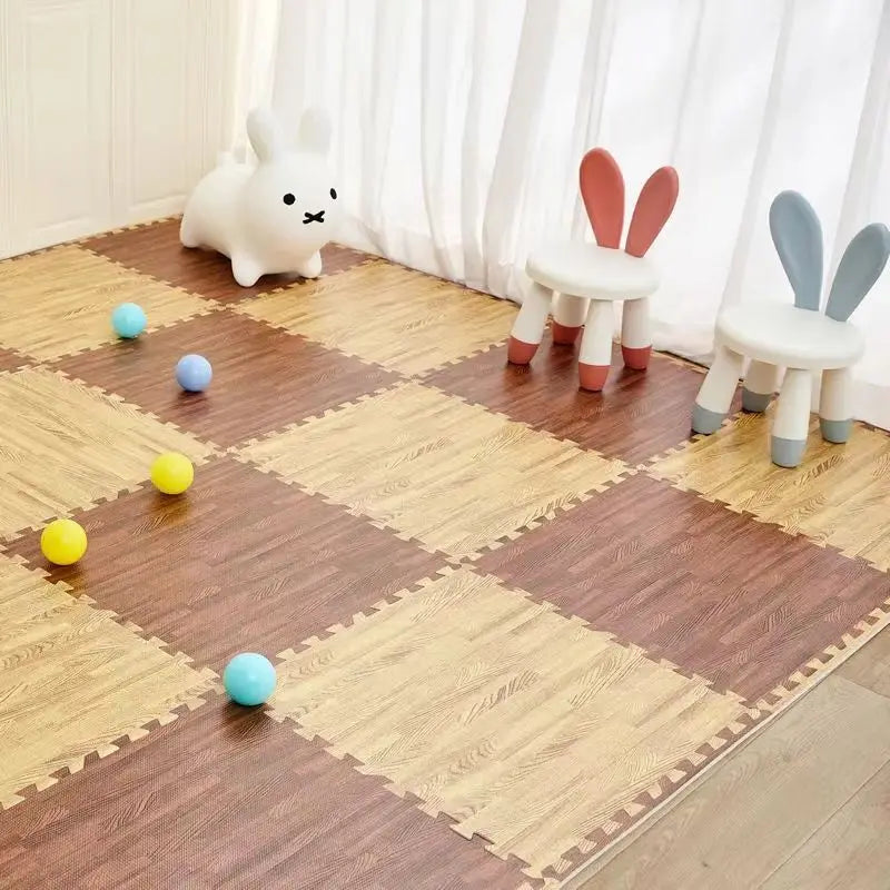 Puzzle Mat 12PCS 30x30cm Foam Play Mats Rug Baby Game Mat Baby Activity Gym Puzzle Mat Wood Grain Floor Mat Kids Carpet Play Mat