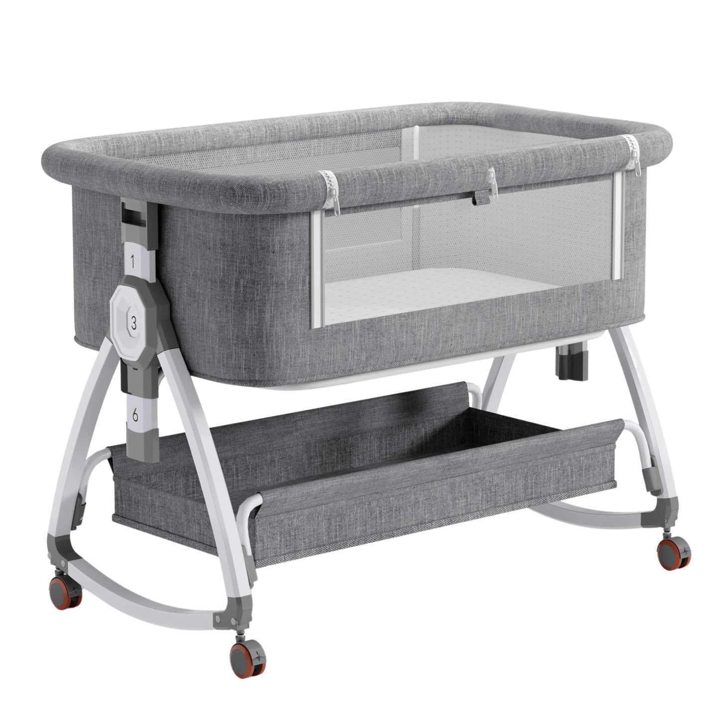 5-in-1 baby crib, adjustable height from 40-53, rocking bed, mosquito net and storage basket, free delivery