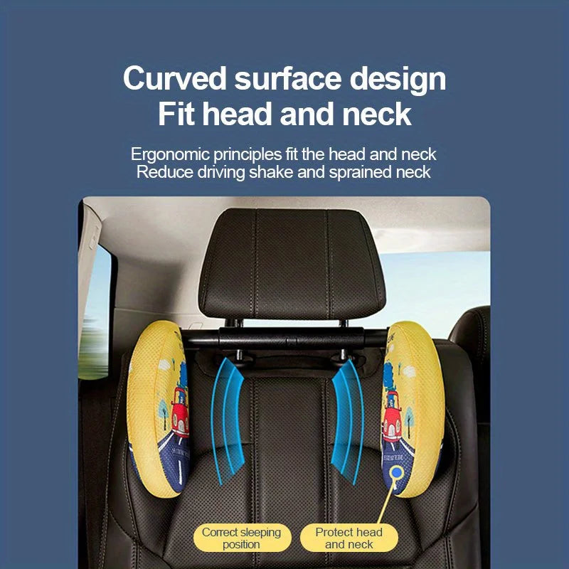 Car Headrest Pillow for Kids, Cartoon Road Pal Headrest, Adjustable Car Seat Head Neck Support, U Shaped Car Sleeping Pillow