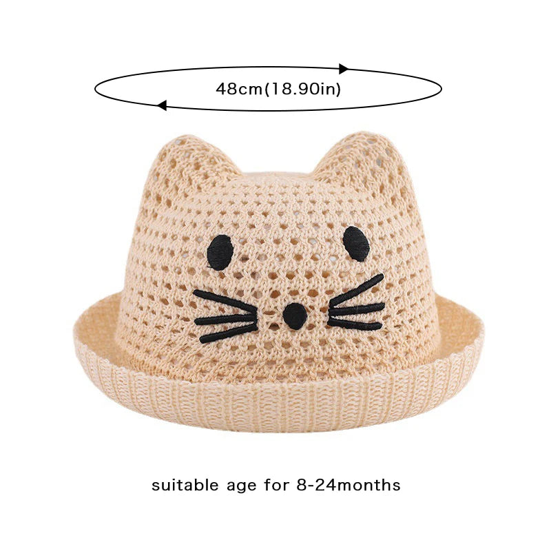 Summer Baby Straw Hat Cute Cat Ear Infant Toddler Mesh Breathable Bucket Hat Outdoor Beach Boy Girl Panama Sun Cap