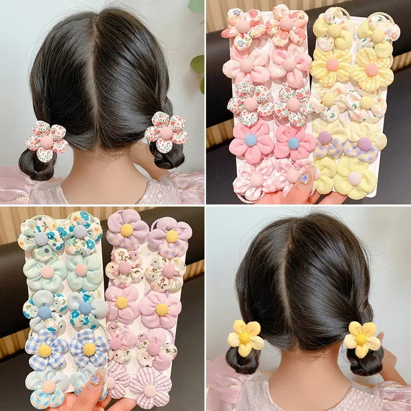 10Pcs/Set New Baby Girl Cute Colors Flower Hair Bands Ponytail Holder Chilren Soft Scrunchies Rubber Kid Hair Accessories