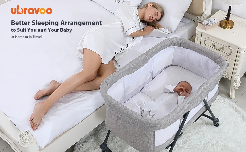 UBRAVOO Baby Grab-and-go Travel Cot with Mattress & Silent Wheels, Rocking Crib Convertible, XYT-001