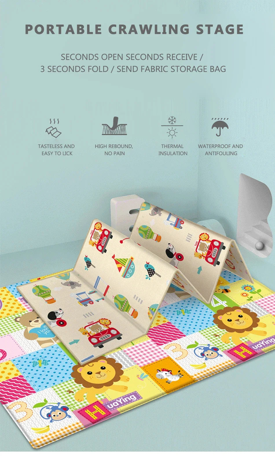 Activities mat for baby Outdoor Camping Mat Foldable Play Mat Double-Sided Cartoon Pattern Waterproof Carpet Easy to Carry