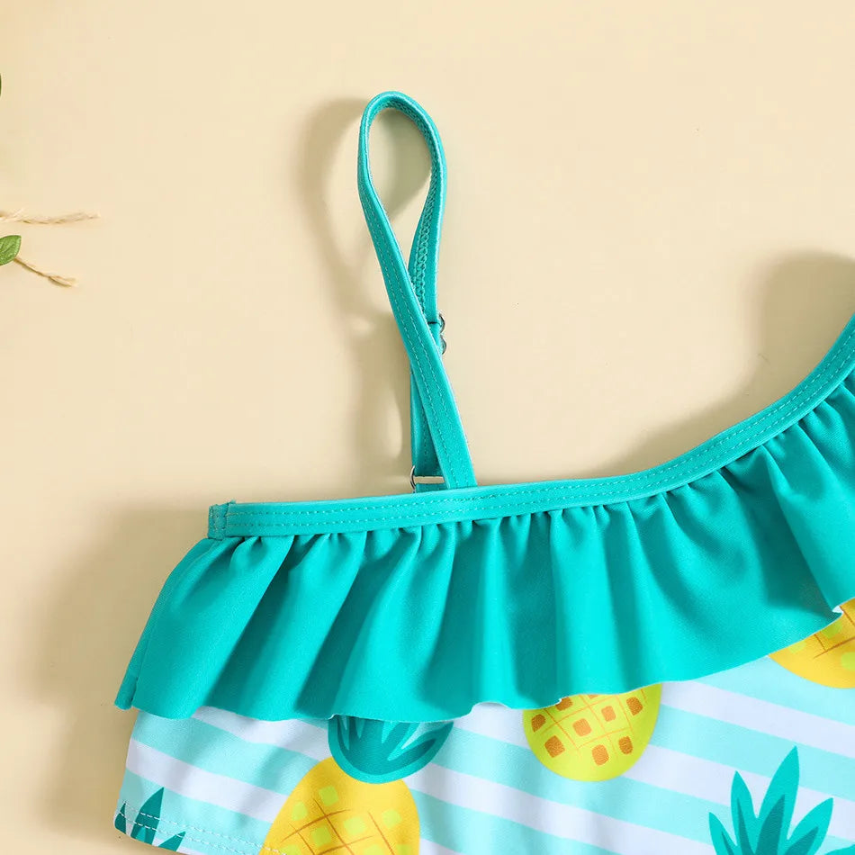 Ensemble bikini de plage pour enfants, joli maillot de bain pastèque et ananas à motif fruité, haut dos nu et bas assortis