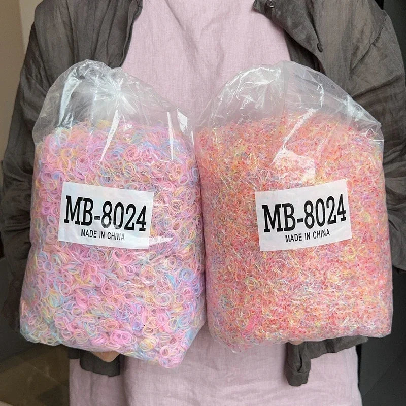 1000/2000Pcs/bag Girls Colourful Disposable Rubber Band Hair Ties Headband Children Ponytail Holder Bands Kids Hair Accessories