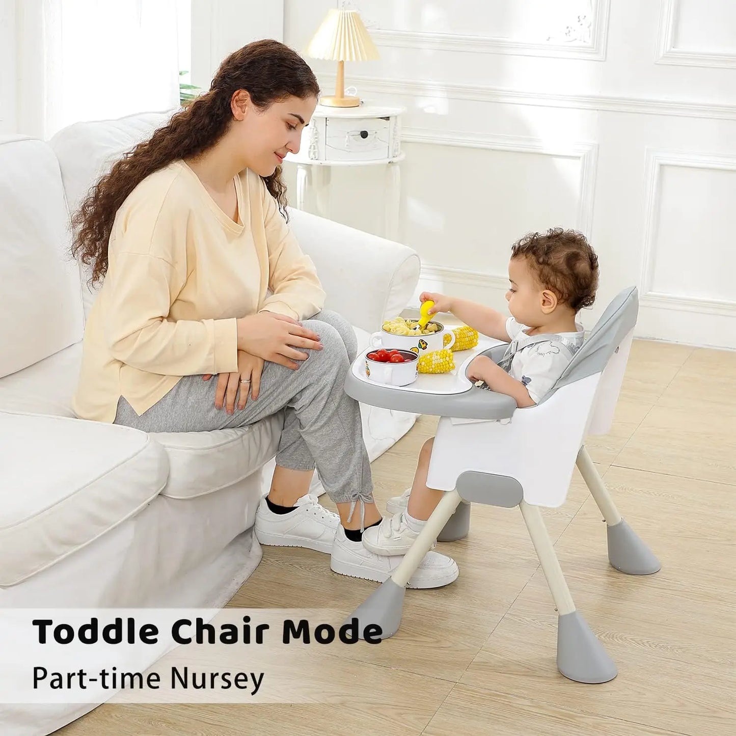 UBRAVOO Baby High Chair 6 Months Plus, 2-in-1 with Footrest, Detachable Double Tray, Easy to Clean Feeding
