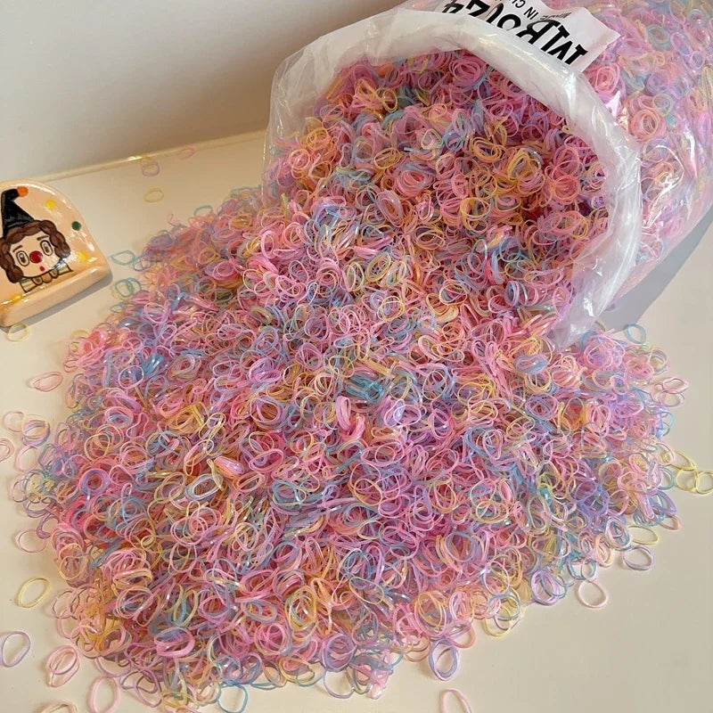 1000/2000Pcs/bag Girls Colourful Disposable Rubber Band Hair Ties Headband Children Ponytail Holder Bands Kids Hair Accessories