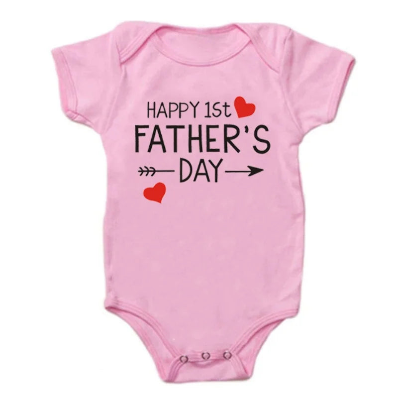 Funny Happy 1st Father's Day Newborn Baby Bodysuits Cotton Summer Baby Boys Girls Rompers Father's Day Gift Baby Onesie Clothes