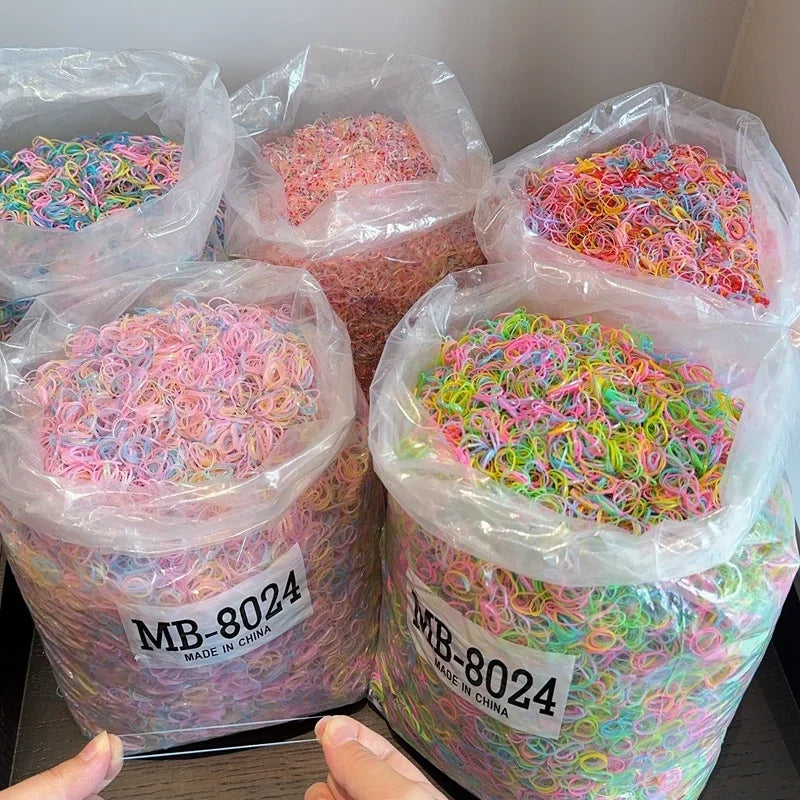 1000/2000Pcs/bag Girls Colourful Disposable Rubber Band Hair Ties Headband Children Ponytail Holder Bands Kids Hair Accessories