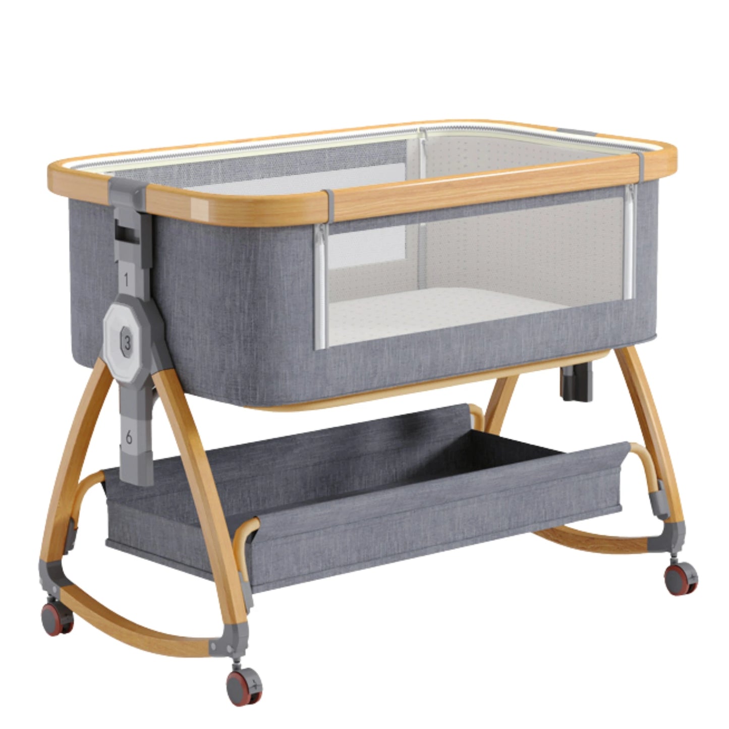5-in-1 baby crib, adjustable height from 40-53, rocking bed, mosquito net and storage basket, free delivery