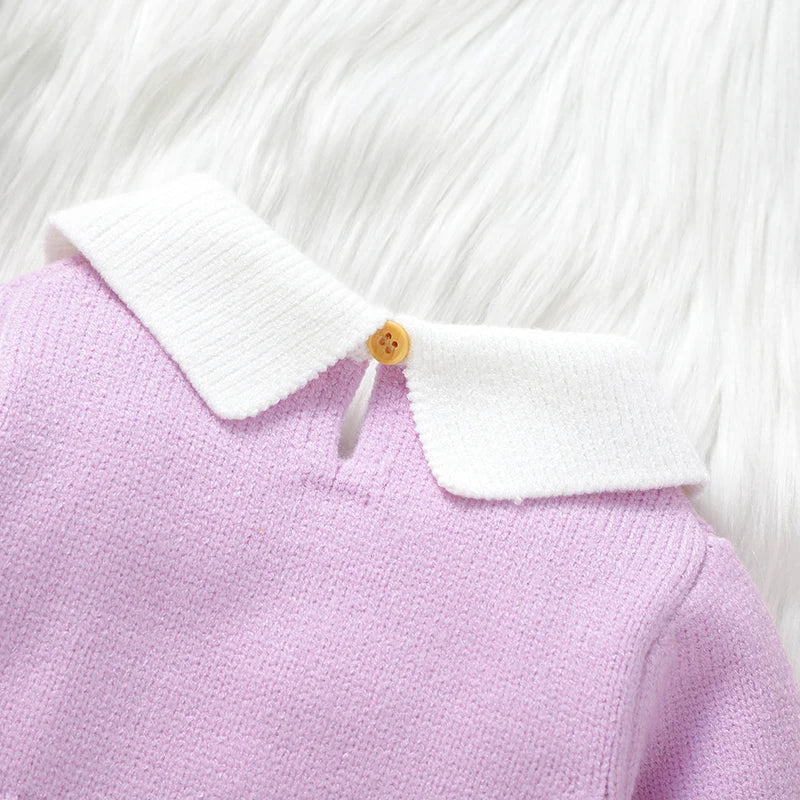 Barboteuse en tricot pour bébé fille de 0 à 9 mois, manches longues, revers, nœud sur le devant, pull à pieds avec bandeau