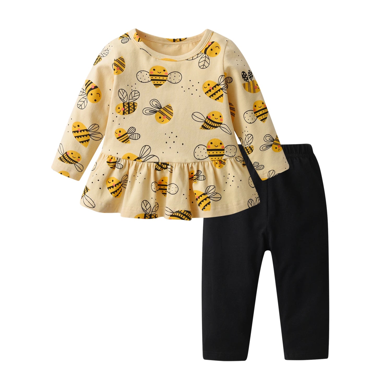 Ensemble de vêtements printemps-automne pour nouveau-né fille à manches longues pour 0 à 4 ans, joli haut à manches longues avec nœud et pantalon, tenues pour tout-petits
