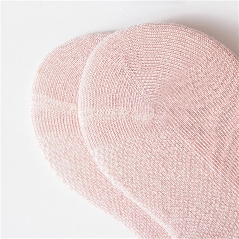 Lot de 5 paires de chaussettes longues ajourées pour bébé, en maille respirante, en coton, princesse, sans os, montantes, fines, pour nouveau-né, de 0 à 2 ans