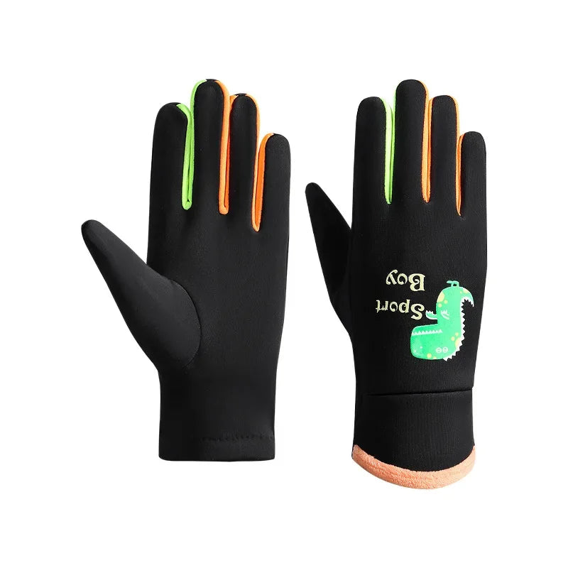 Winter Children's Gloves Cartoon Dinosaur Fluorescence Cycling Kids Warm Sports Skiing Windproof Waterproof Boys Girls Gloves