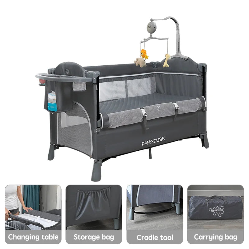 PANGDUBE Multifunctional Baby Crib 120*60cm Baby Bed, Baby Rocker, Diaper Changing Table 0 ~ 6 Years Old Baby Cot