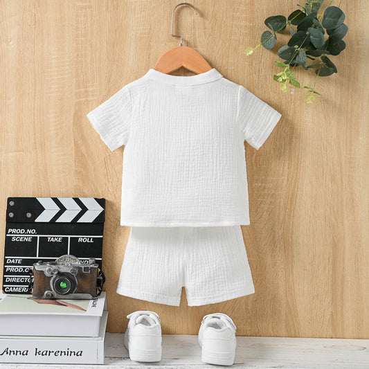 Ensemble de vêtements d'été 2 pièces pour enfants, tenue de sport décontractée avec poches, t-shirt en coton, vêtements mignons, couleur unie, vêtements de détente