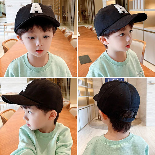 A-Letter Kids Baseball Caps Solid Color Children 2-5Year Boys Girls Baby Duck Tongue Cap Cotton Outdoor Sports Sunscreen Visors