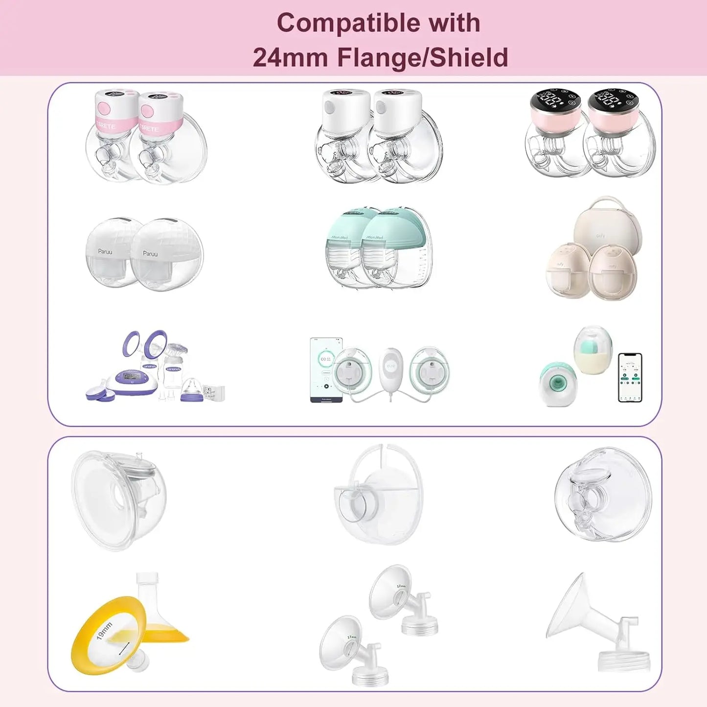 Inserts de bride compatibles avec les protections/brides Medela/Spectra/Elvie/Momcozy/XIMYER/YOUHA 24 mm. Réduire 24 mm à une autre taille.