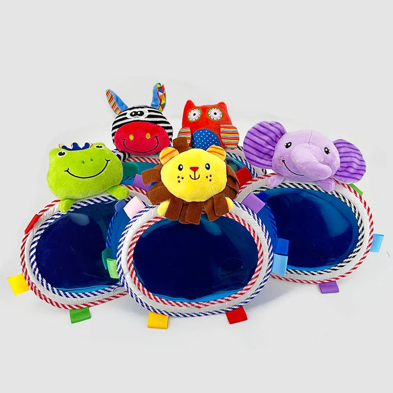 Baby Car Mirror Back Seat Rear View Mirror Cartoon Animal Plush Toys Adjustable Rear Facing Mirrors for Baby Stroller Toys