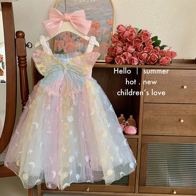 Débardeur d'été pour filles, nouvelle collection de rêve pour enfants, elfe, papillon, arc-en-ciel, robe de princesse