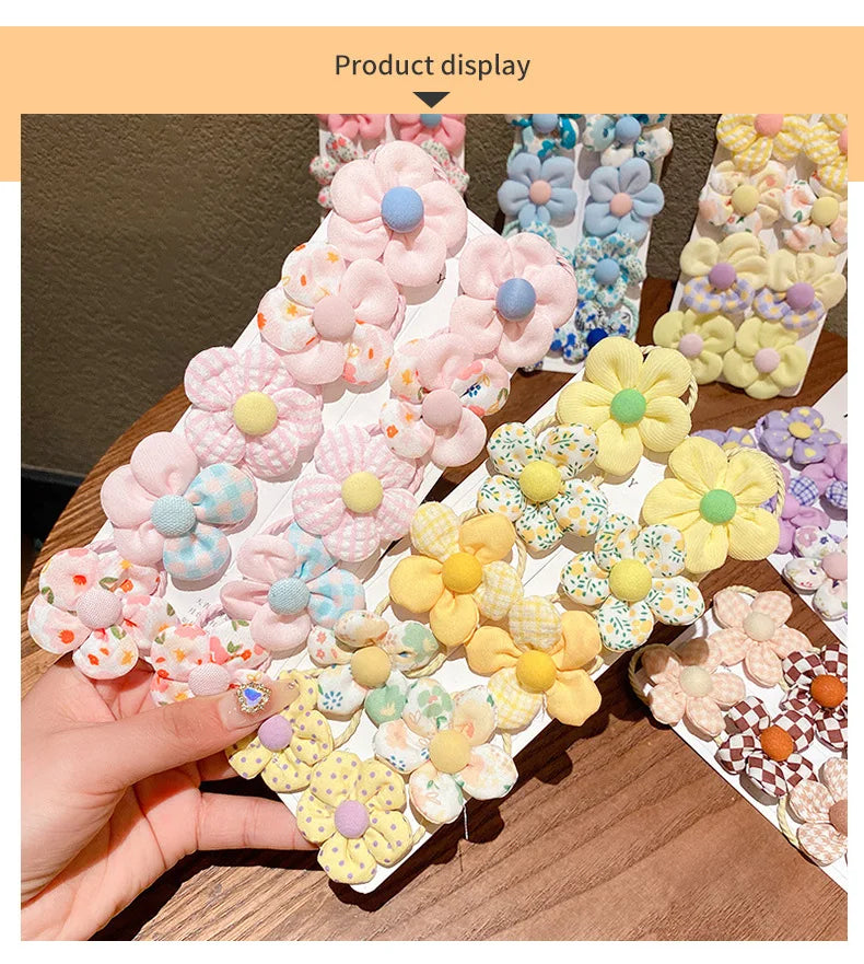 10Pcs/Set New Baby Girl Cute Colors Flower Hair Bands Ponytail Holder Chilren Soft Scrunchies Rubber Kid Hair Accessories