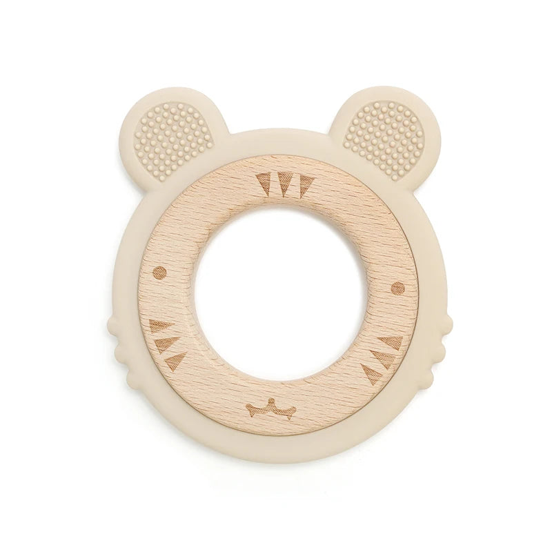 1 anneau de dentition en silicone pour bébé, sans BPA, mignon, dessin animé, pendentif tigre, jouet de dentition, anneau en bois, accessoires à mâcher, jouets pour bébé