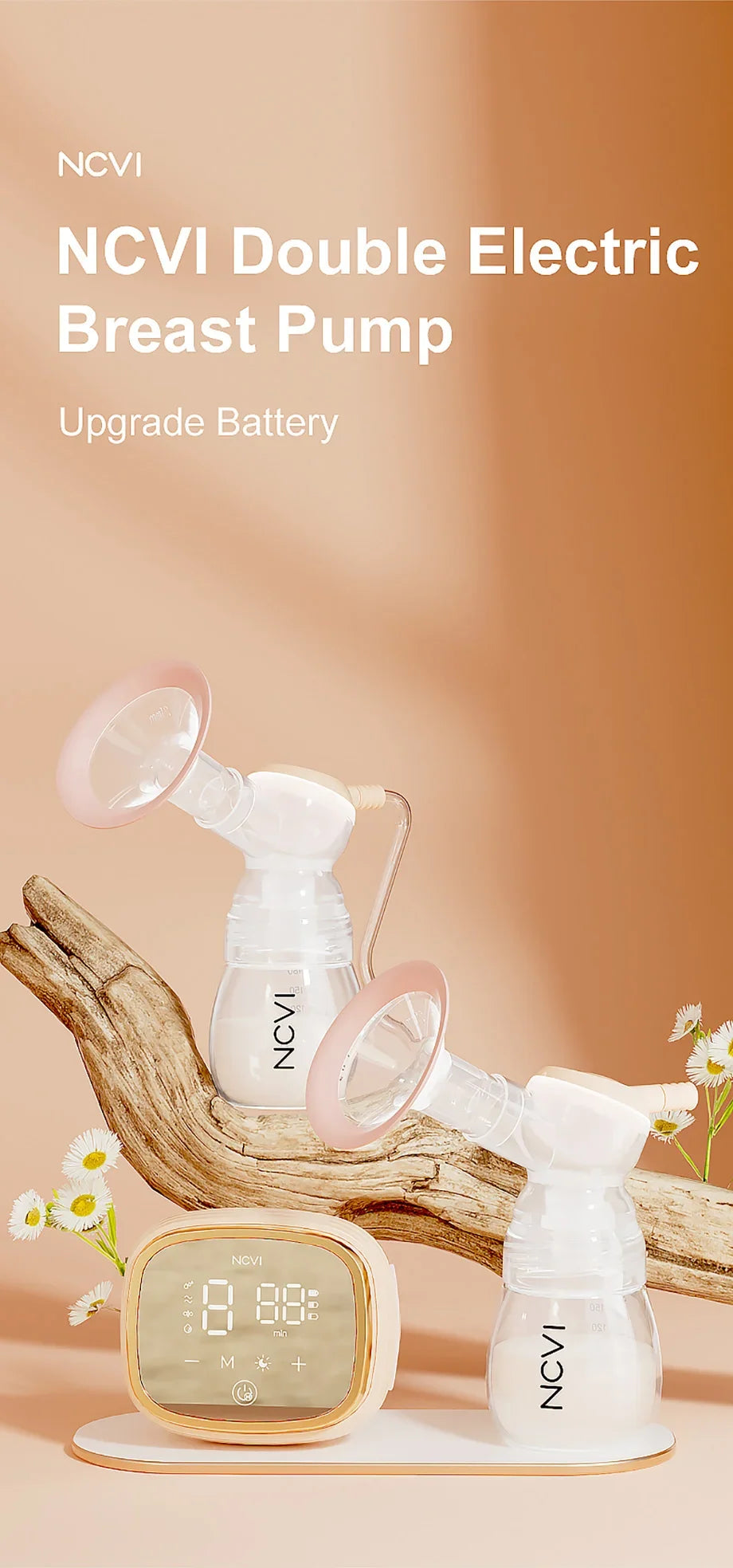 Tire-lait électrique double NCVI – 4 modes et 9 niveaux d'aspiration, ultra-silencieux, affichage LED, sachets de conservation du lait inclus