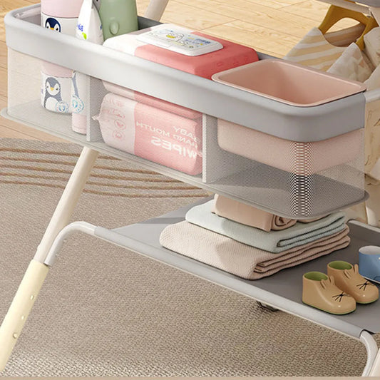 Portable Baby Changing Table for Nursery Height Adjustable Foldable Diaper Table with Swivel Wheels Drying Rack Large Storage
