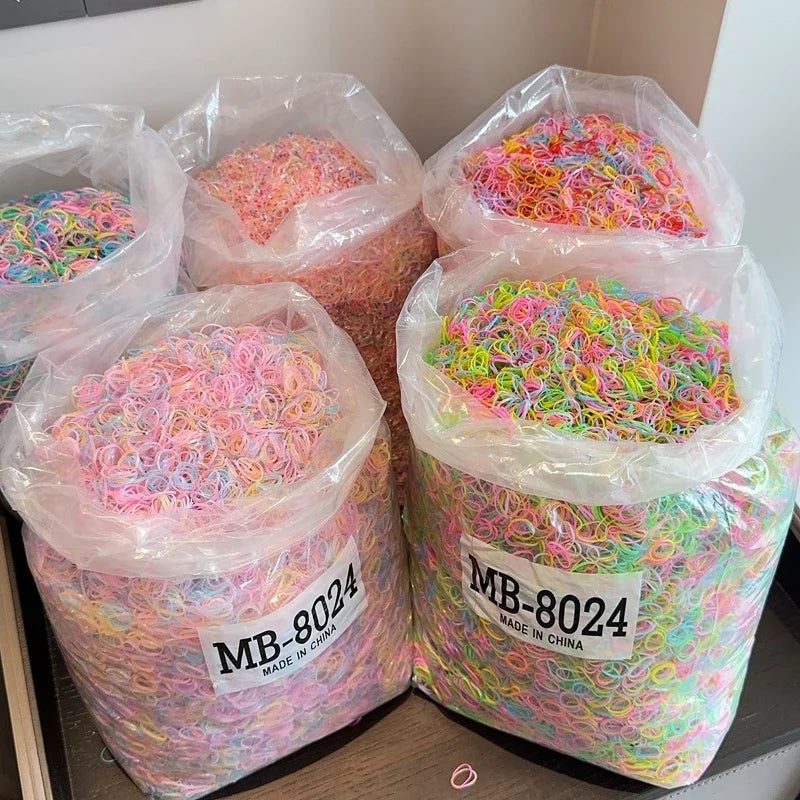 1000/2000Pcs/bag Girls Colourful Disposable Rubber Band Hair Ties Headband Children Ponytail Holder Bands Kids Hair Accessories