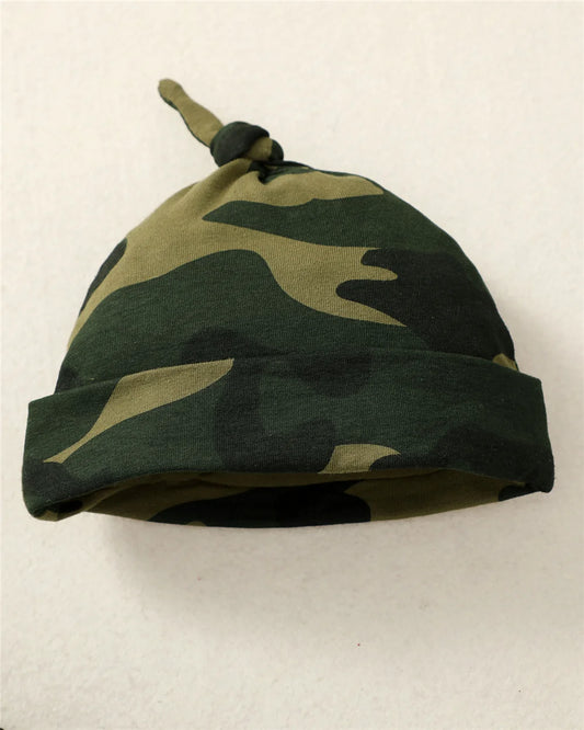 Ensemble 3 pièces pour nouveau-né garçon de 0 à 18 mois, barboteuse à manches courtes et pantalon camouflage avec chapeau, tenue décontractée