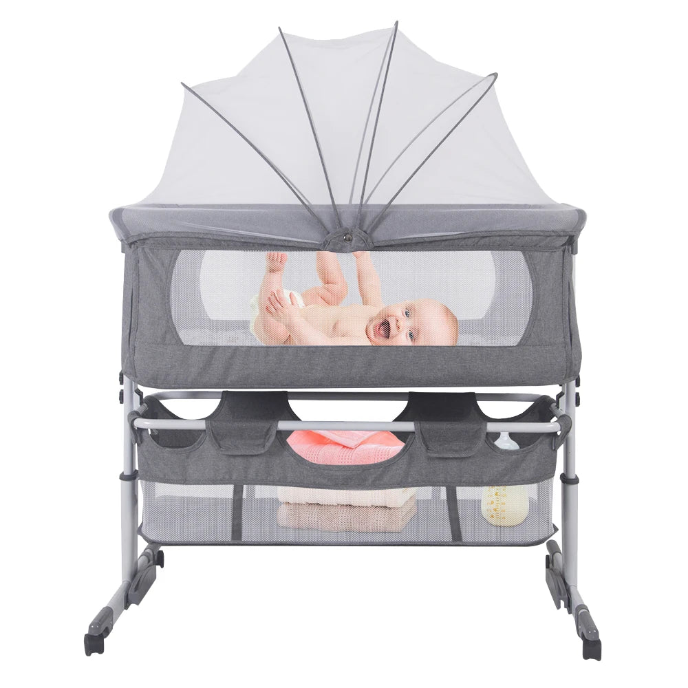 3-In-1 Baby Bed, Baby Cradle With Mosquito Net, Travel Bed With Mattress, Adjustble, With Storage Basket, Baby Mobile Nest